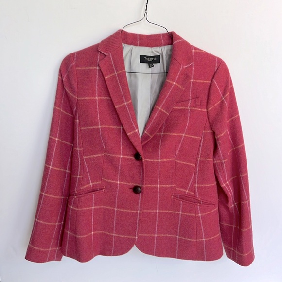 Talbots Women’s Wool Window Pane Blazer Jacket Size 12P Pink Yellow Purple - Picture 1 of 17